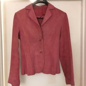 Pink soft suede leather collared fitted jacket M